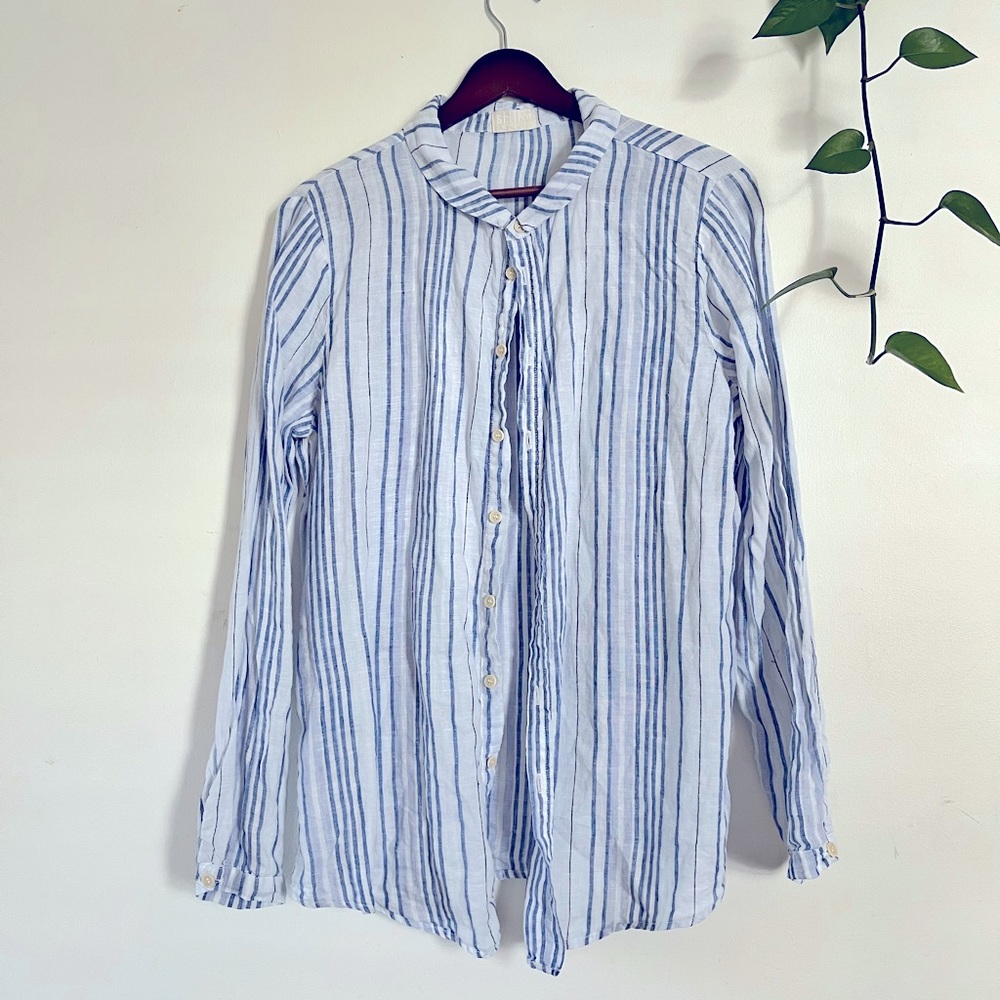 Vintage Linen Striped long Sleeve Button up